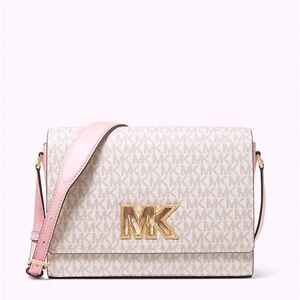 MK Baby Pink Signature Logo Canvas w/Gold MK Hardware MINI Crossbody BAG